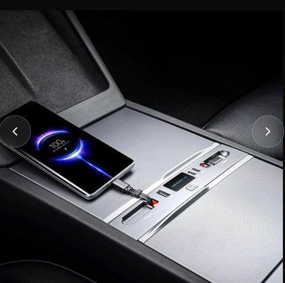 USB Charger Dispenser Compatible with Tesla Model 3 Highland 2024-2025/Model YJuniper 2025 2026, Retractable Mobile Charger with 4 Ports