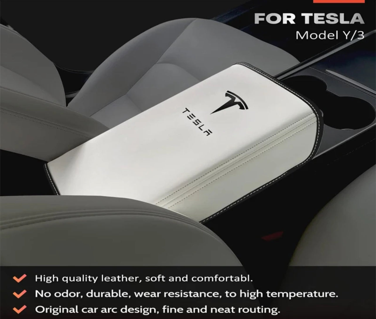 Model 3 & Model Y Center Armrest Cover (White) with Tesla logo