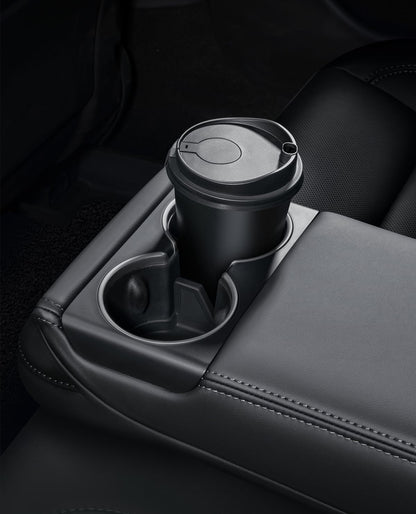 HALOBLK Center Console Cup Holder Insert with Rear Seat Cup Coaster Designed for 2024 Model 3 Highland (Black)