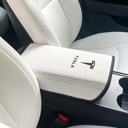 Model 3 & Model Y Center Armrest Cover (White) with Tesla logo