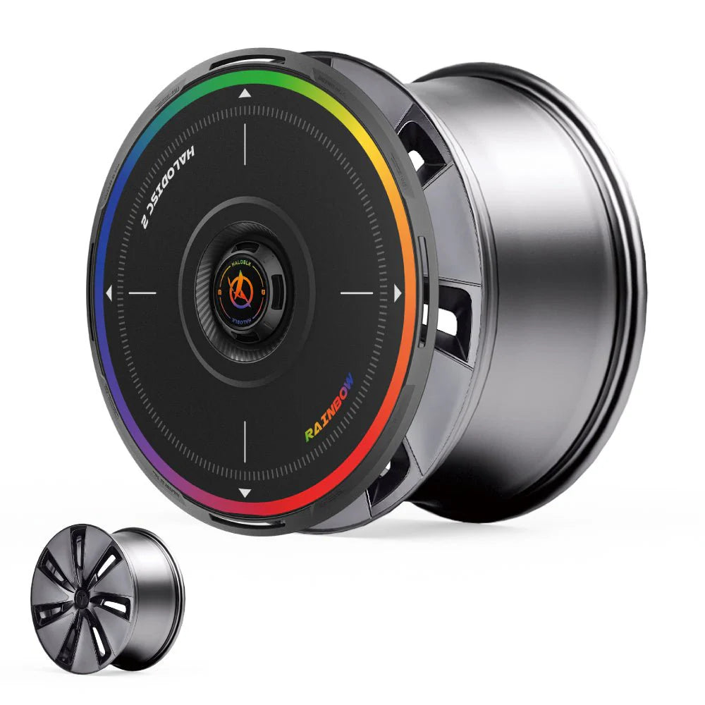 Tesla Model 3 Highland wheel covers Rainbow Road design

HALODISC wheel covers for Tesla Model 3 Highland

